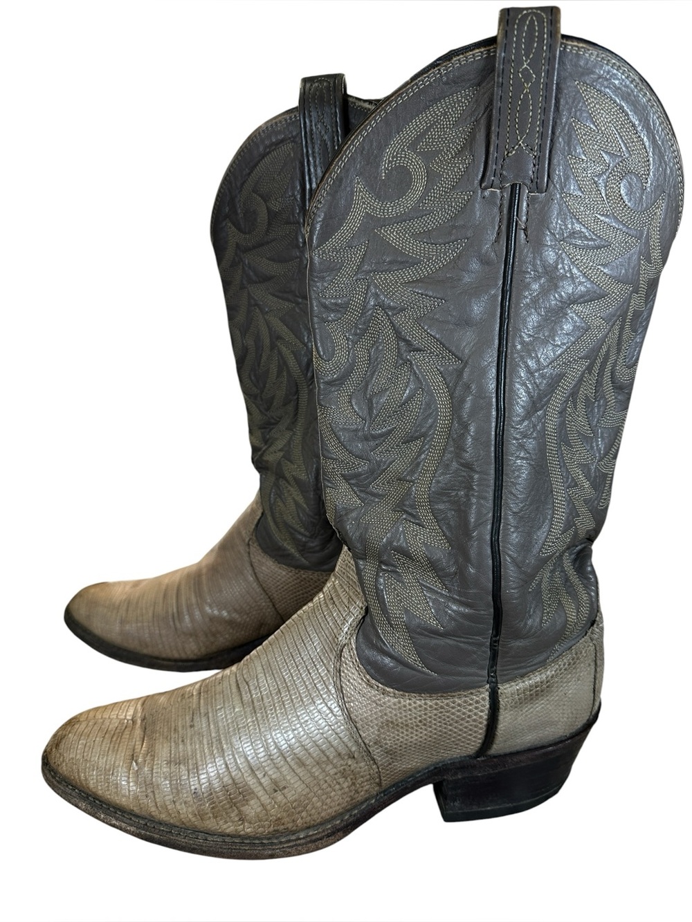 Dan Post Lizard Skin Cowboy Boots Mens 10D Gray Black Exotic Western USA Vintage